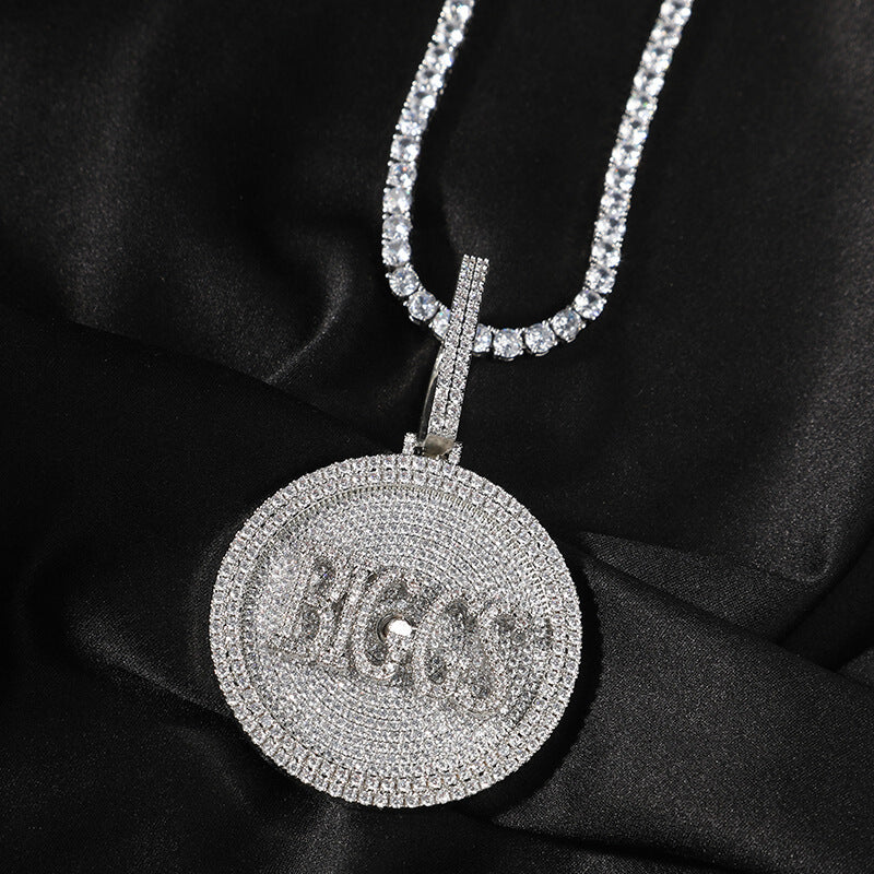 Custom Letter Zircon Rotating Pendant White Gold Plated