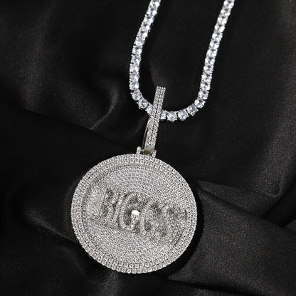 Custom Letter Zircon Rotating Pendant White Gold Plated