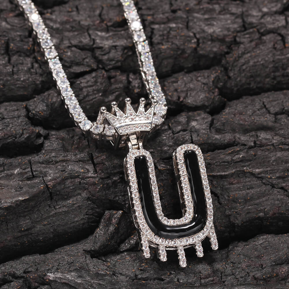 Iced Out Initial Single-Letter Custom Pendant Necklace