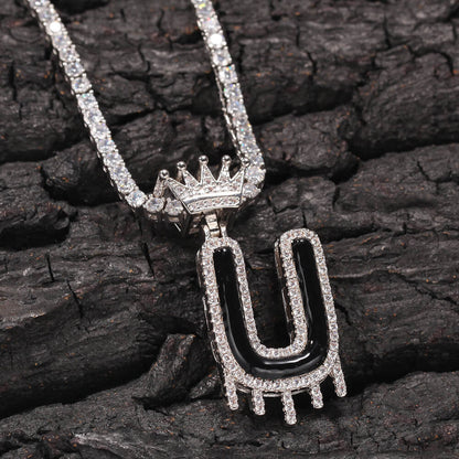 Iced Out Initial Single-Letter Custom Pendant Necklace