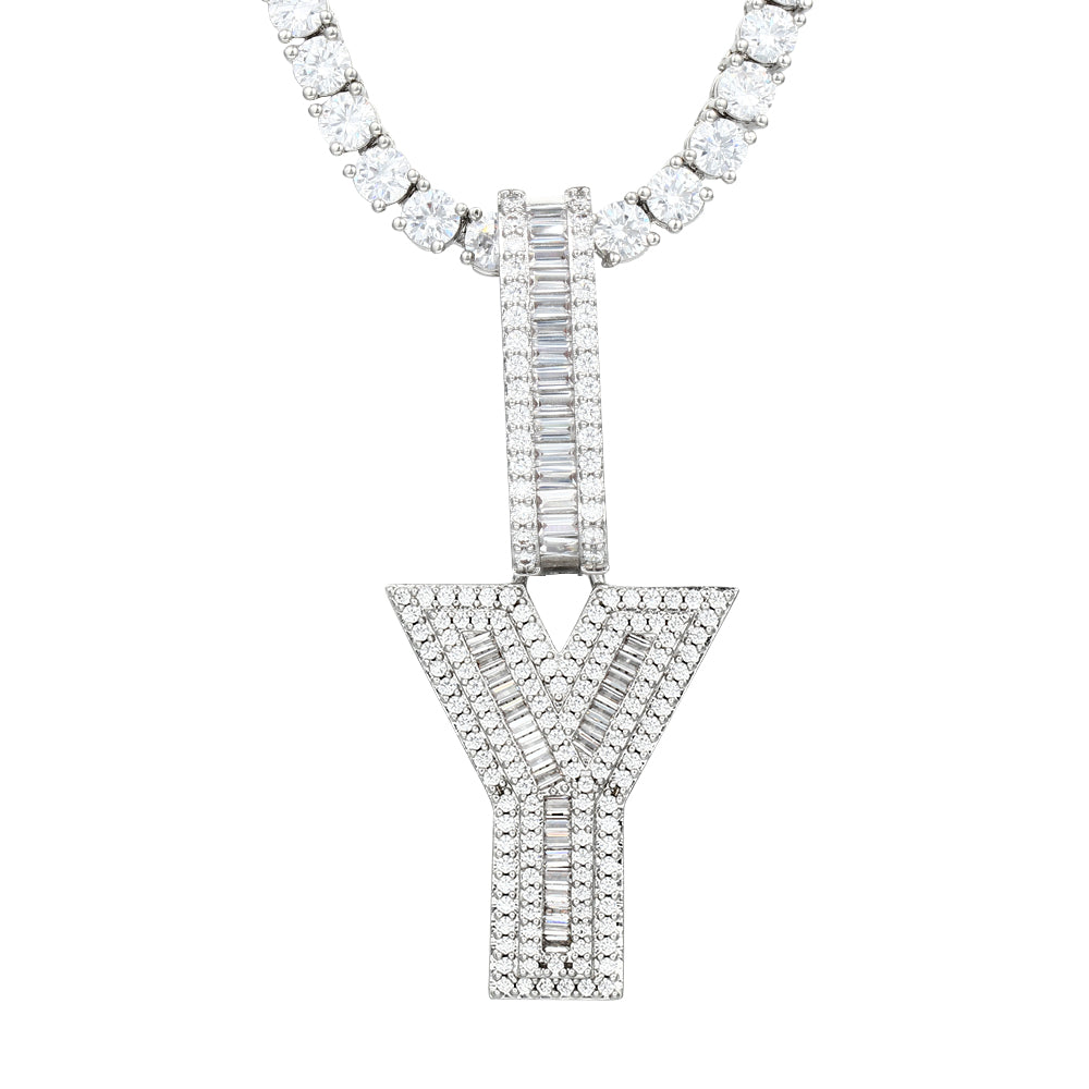 White Gold Plated Cubic Zirconia Initial Pendant | Letter Necklaces