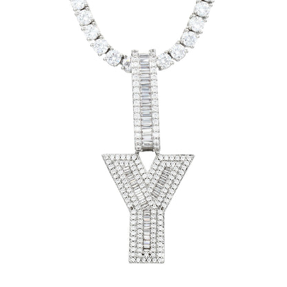 White Gold Plated Cubic Zirconia Initial Pendant | Letter Necklaces