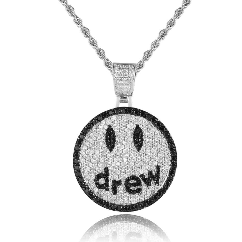 Gold/White Gold Iced Smiley Pendant Necklace Tripodjewelry