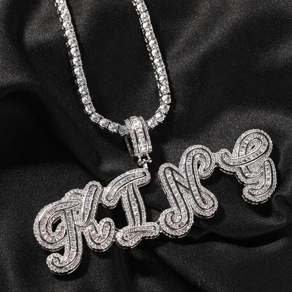 Customized Square Cool Letter Pendant Necklace Name Plate Chains TRIPOD JEWELRY