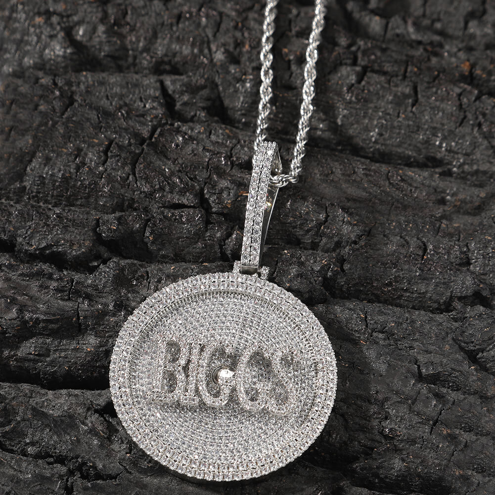 Custom Letter Zircon Rotating Pendant White Gold Plated