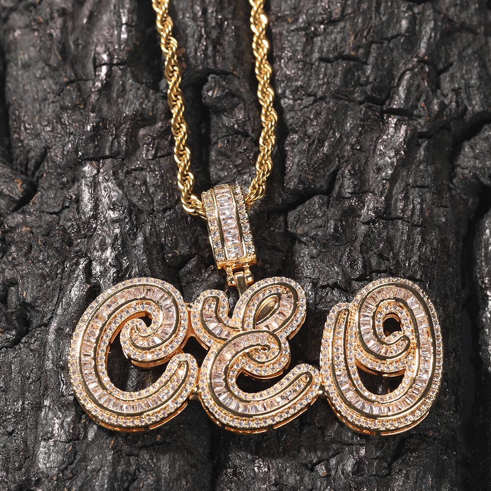 Customized Square Cool Letter Pendant Necklace Name Plate Chains TRIPOD JEWELRY