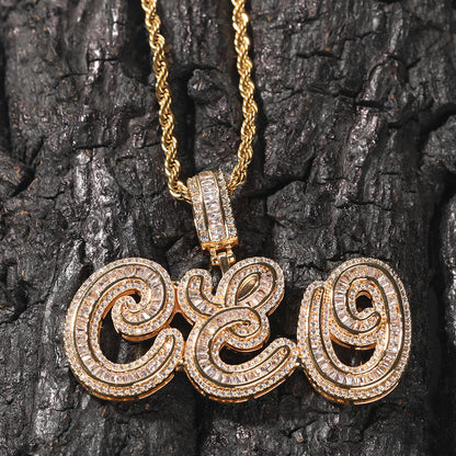 Customized Square Cool Letter Pendant Necklace Name Plate Chains TRIPOD JEWELRY