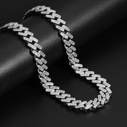 White Gold Iced Out Prong Cuban Link Chain Necklace Tripodjewelry