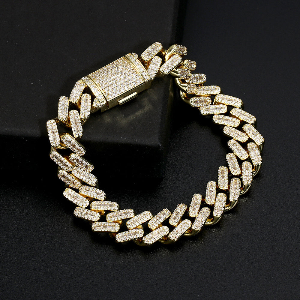 14K Gold Iced Out Prong Cuban Link Bracelet