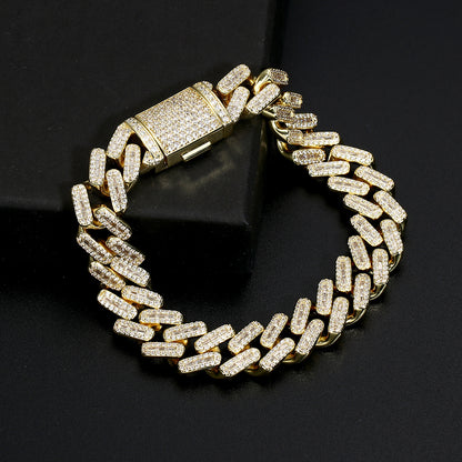 14K Gold Iced Out Prong Cuban Link Bracelet