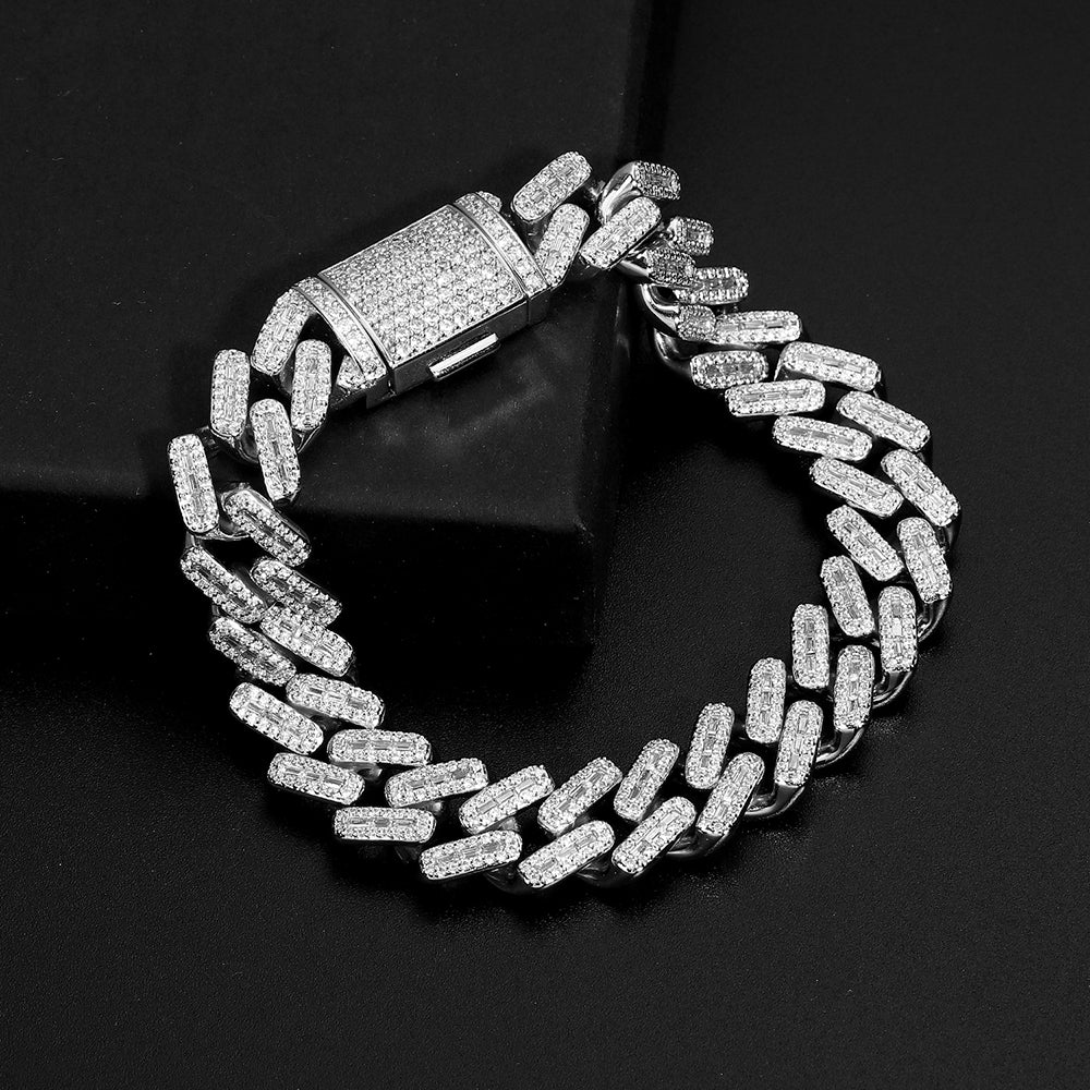 White Gold Iced Out Prong Cuban Link Bracelet
