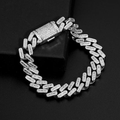 White Gold Iced Out Prong Cuban Link Bracelet