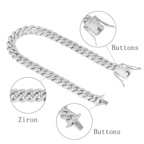 8MM White Gold Plated Iced Out Micro Cuban Link Bracelet