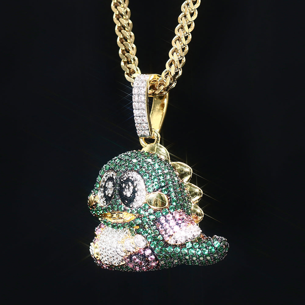 18K Gold Iced Out Dinosaur Pendant Necklace For Men Tripodjewelry