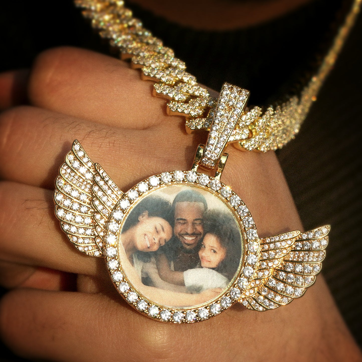 Iced Custom AngeL Wings Photo Pendant