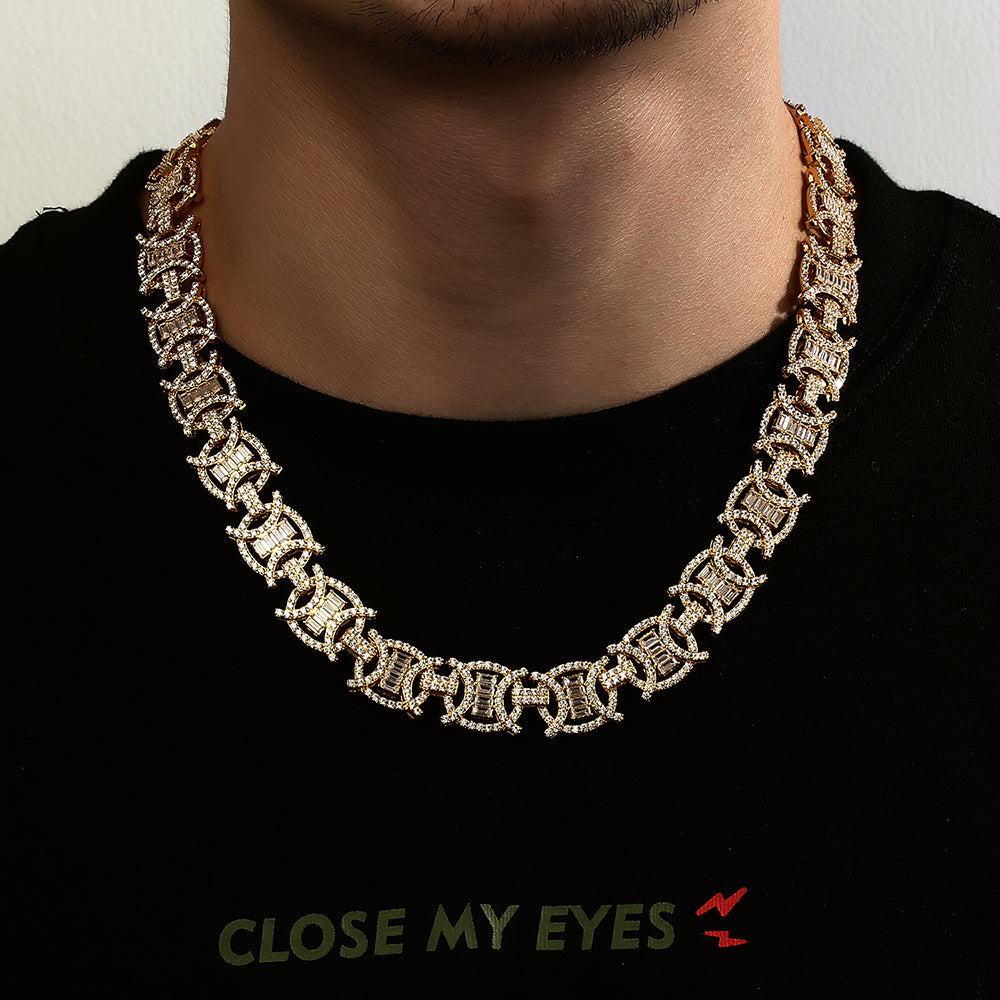 18K Gold Plated Iced Out Round Design Fashion Link Chain Tripodjewelry