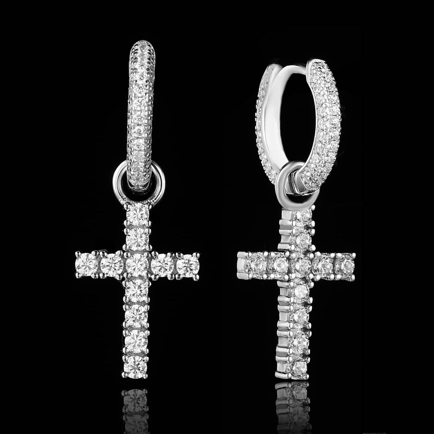White Gold Iced Out Cross Earrings