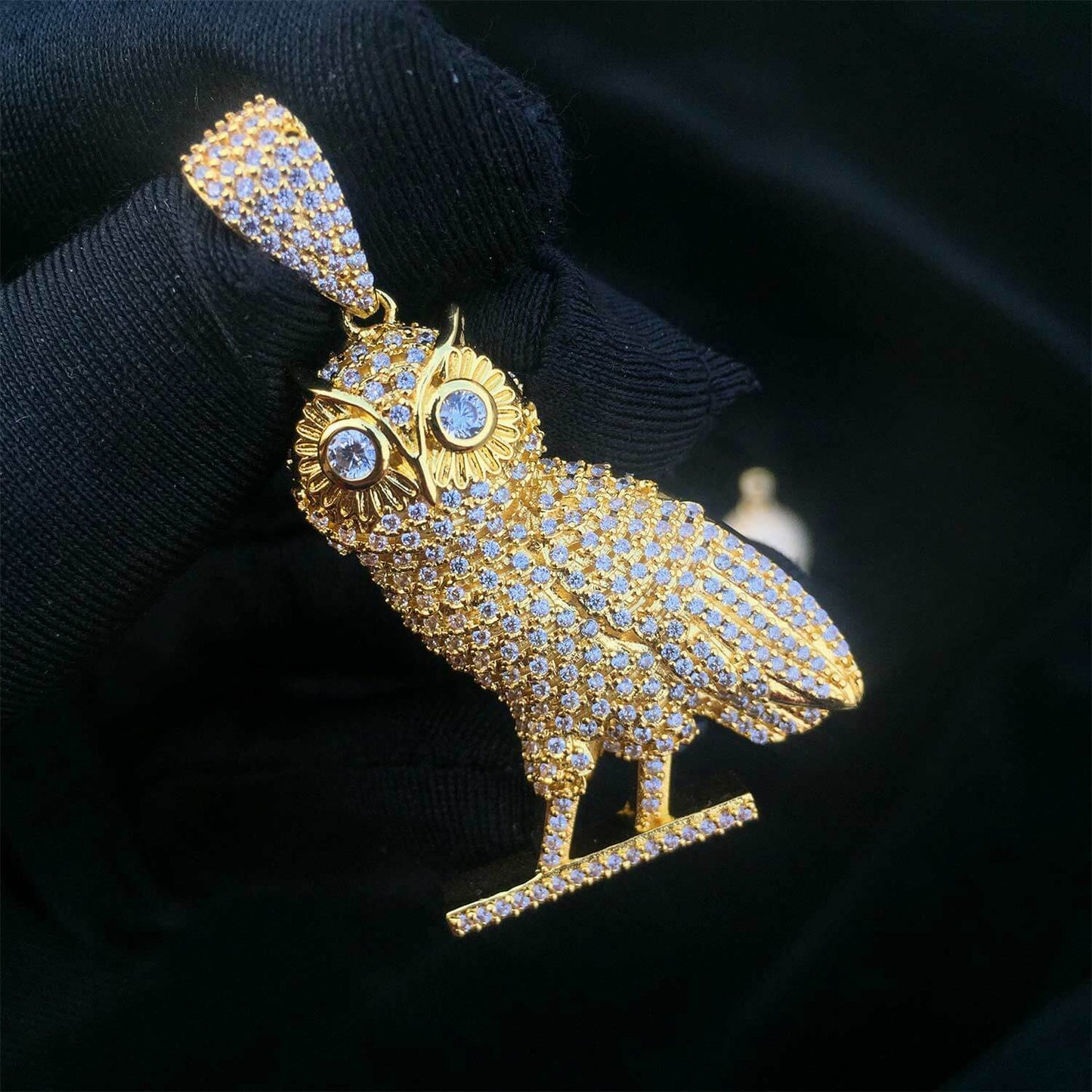 14k Gold Plated Iced Out CZ Owl Bird Pendant Hip Hop Jewelry Tripodjewelry