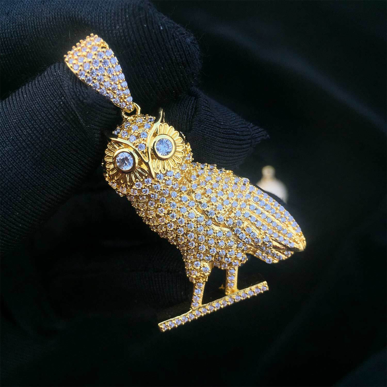 14k Gold Plated Iced Out CZ Owl Bird Pendant Hip Hop Jewelry Tripodjewelry