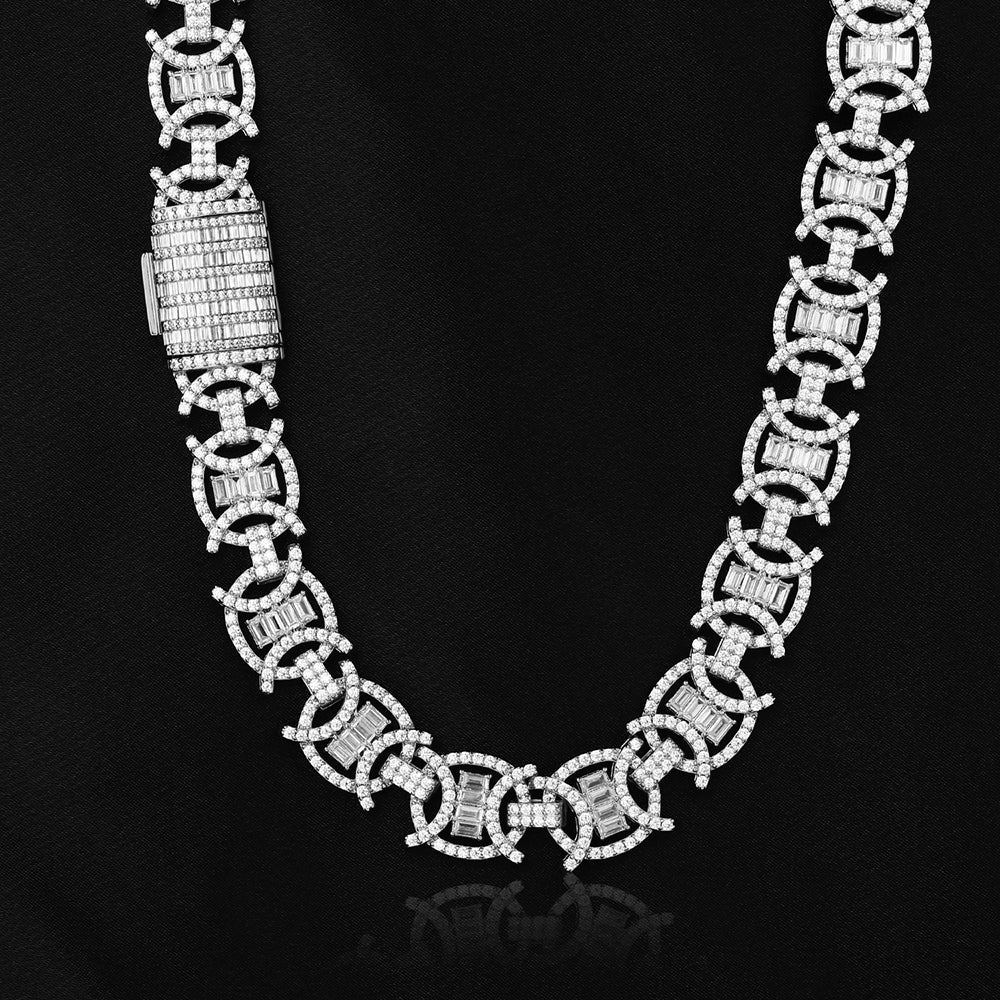White Gold Plated Iced Out Round Design Fashion Link Chain Necklace Tripodjewelry