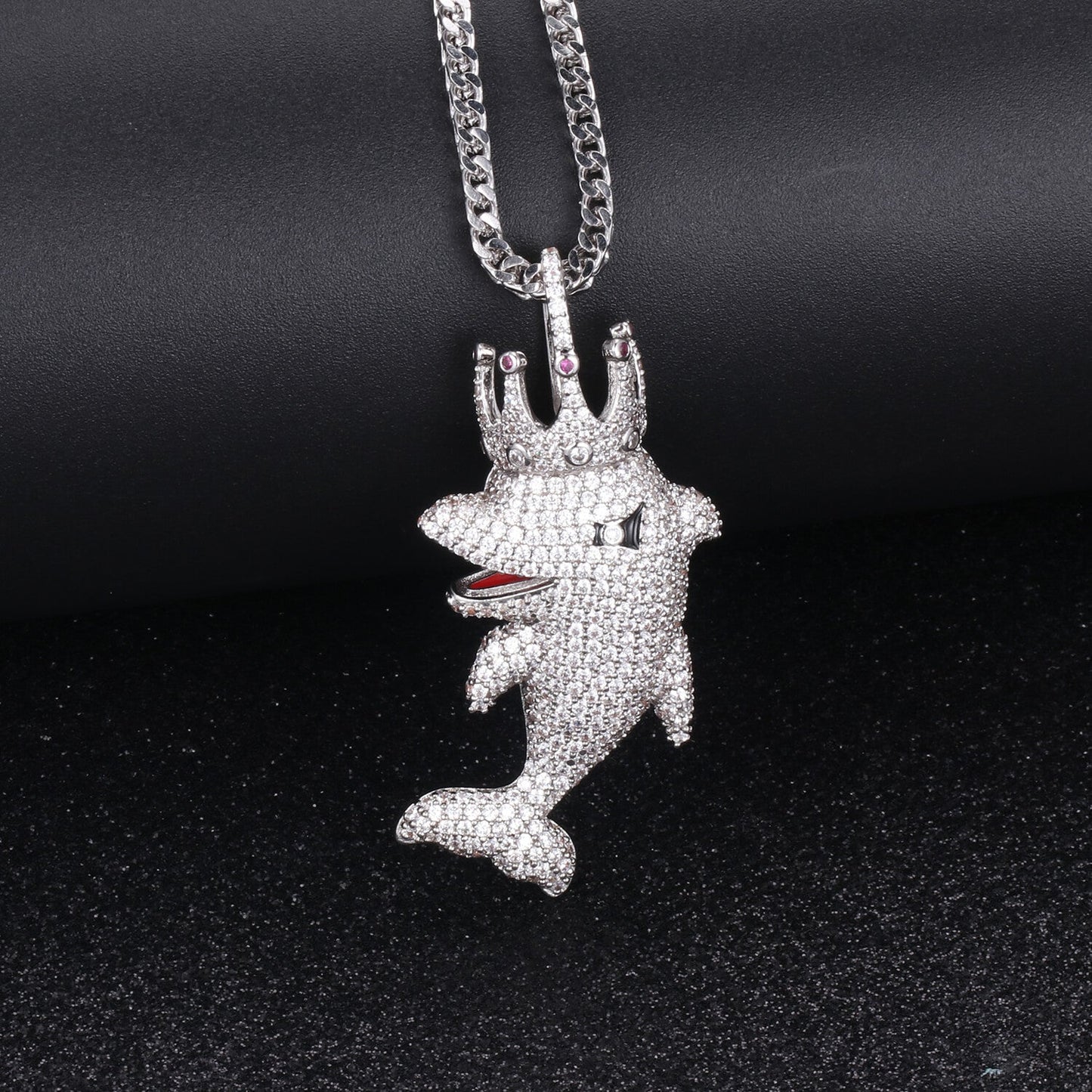 White Gold Iced Out King Dolphin Pendants For Men Necklace Tripodjewelry