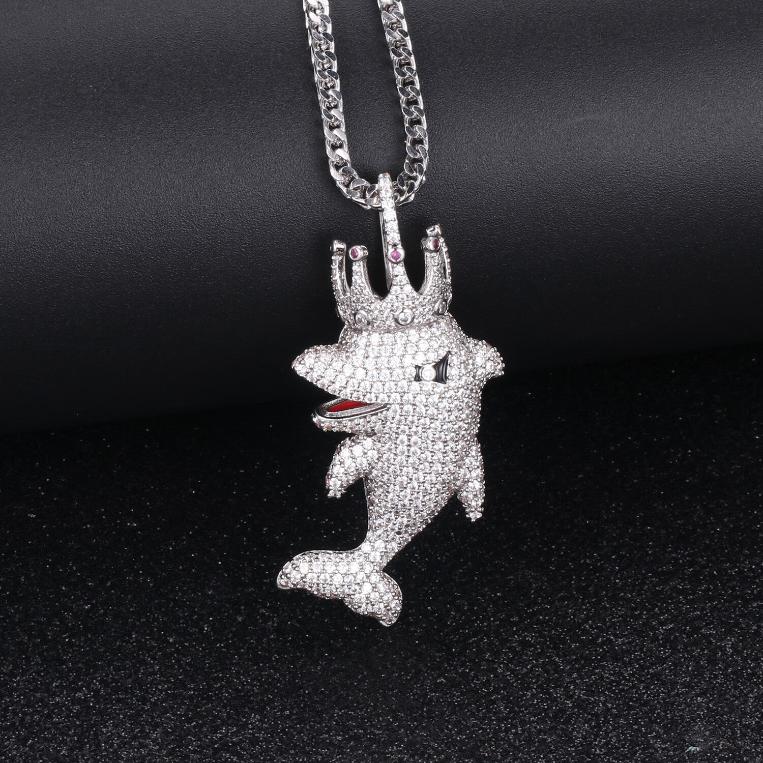 White Gold Iced Out King Dolphin Pendants For Men Necklace Tripodjewelry