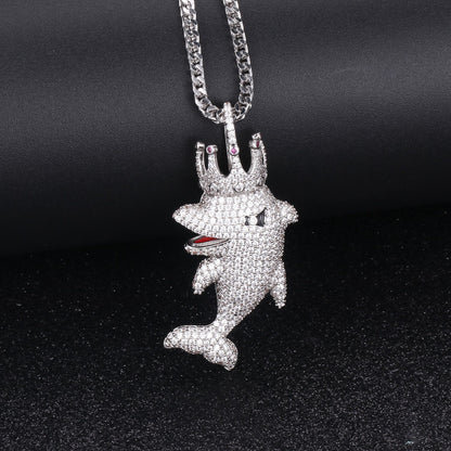 White Gold Iced Out King Dolphin Pendants For Men Necklace Tripodjewelry