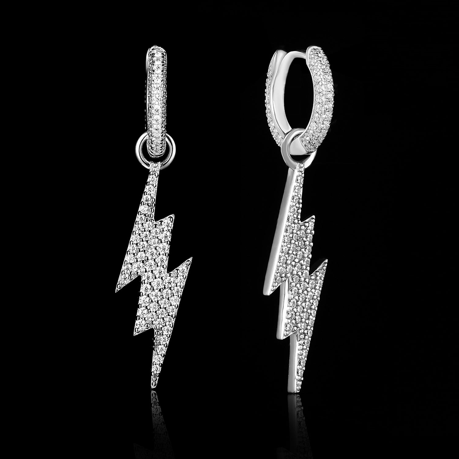 White Gold Iced Out Lightning Earrings Tripodjewelry