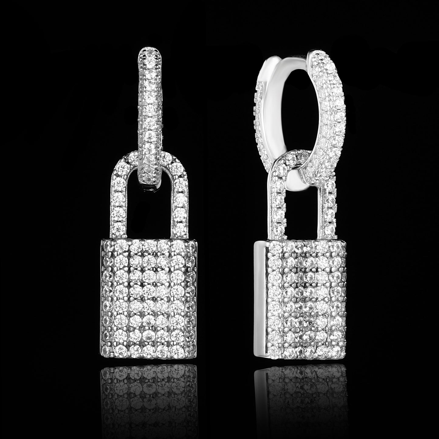 White Gold Iced Out Lock Earrings