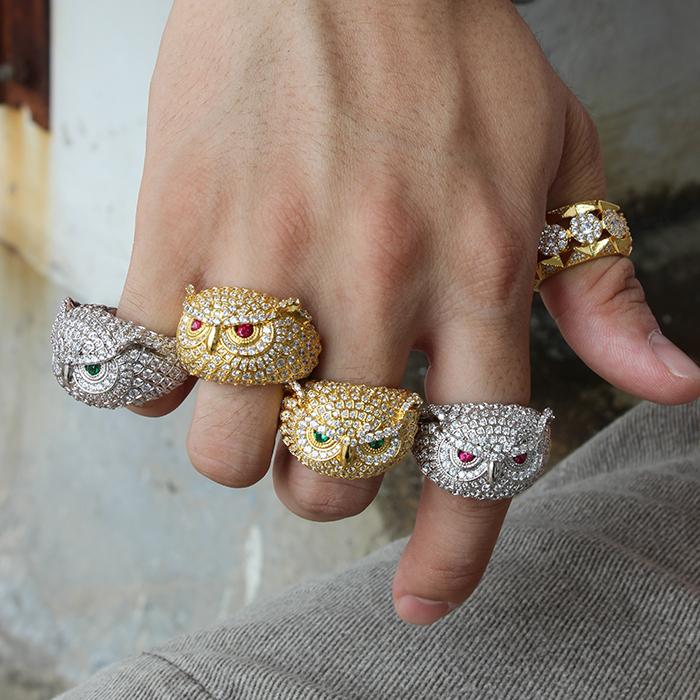 White Gold Iced Out Owl Ring