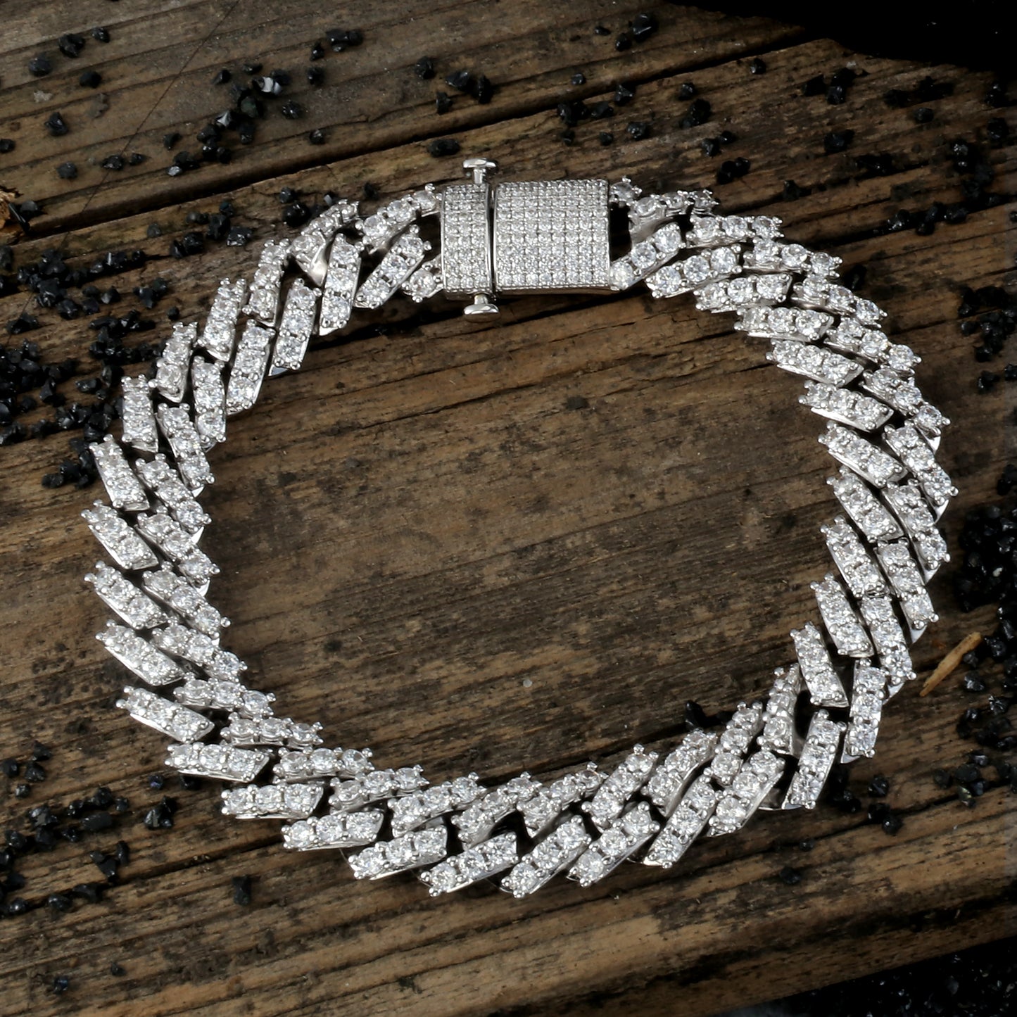 9MM White Gold Plated Diamond Prong S Link Cuban Link Bracelet