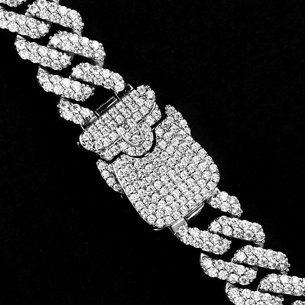 12MM White Gold Plated New button Iced Out Cuban Link Chain Tripodjewelry