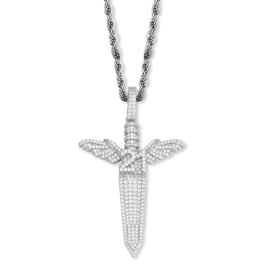 White Gold Angel Sword Pendant Tripodjewelry