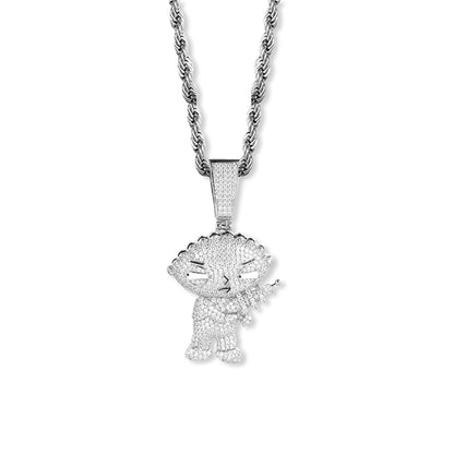 White Gold Cartoon Character Pendant Tripodjewelry