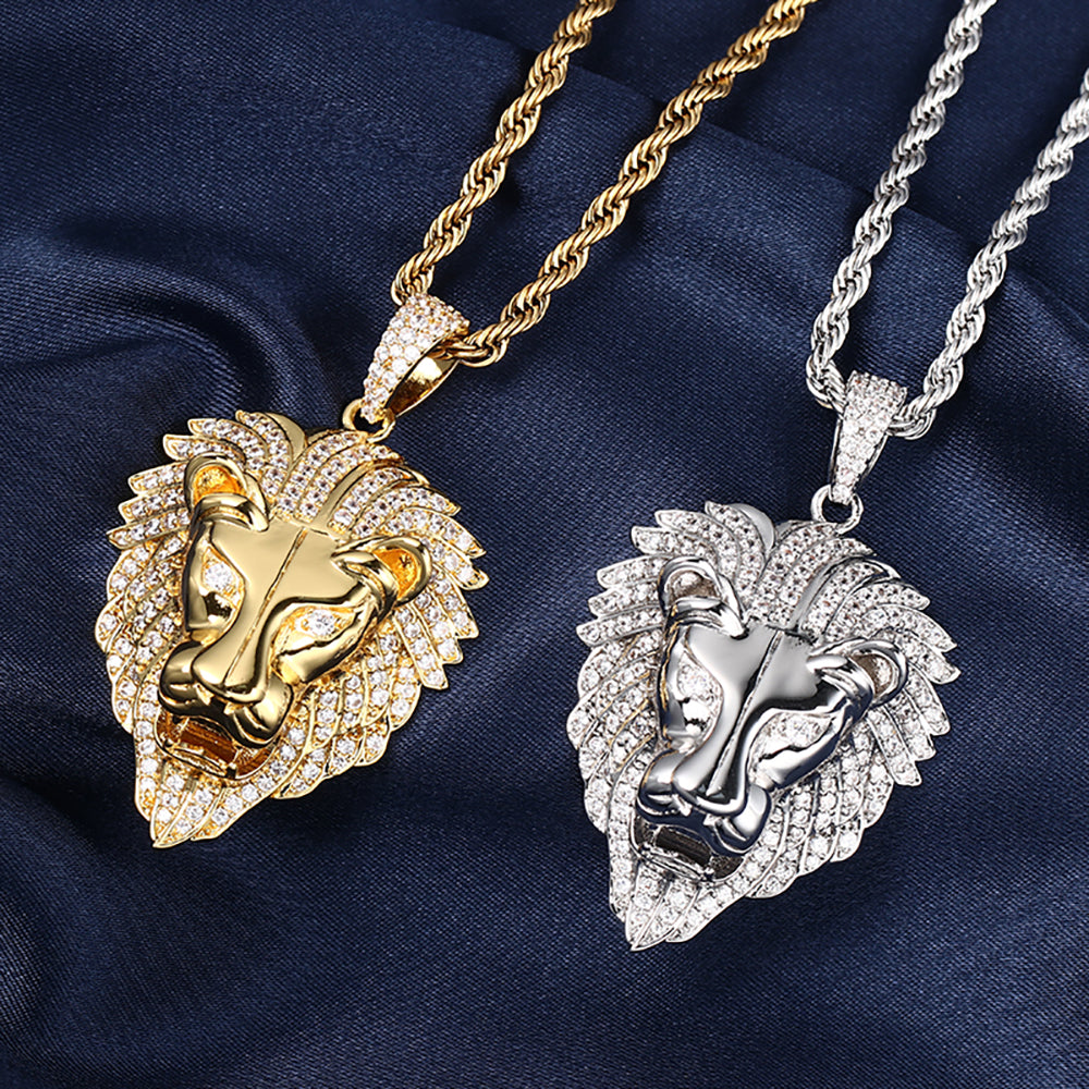 18k/White Gold Iced Out Lion Pendant Hip Hop Jewelry