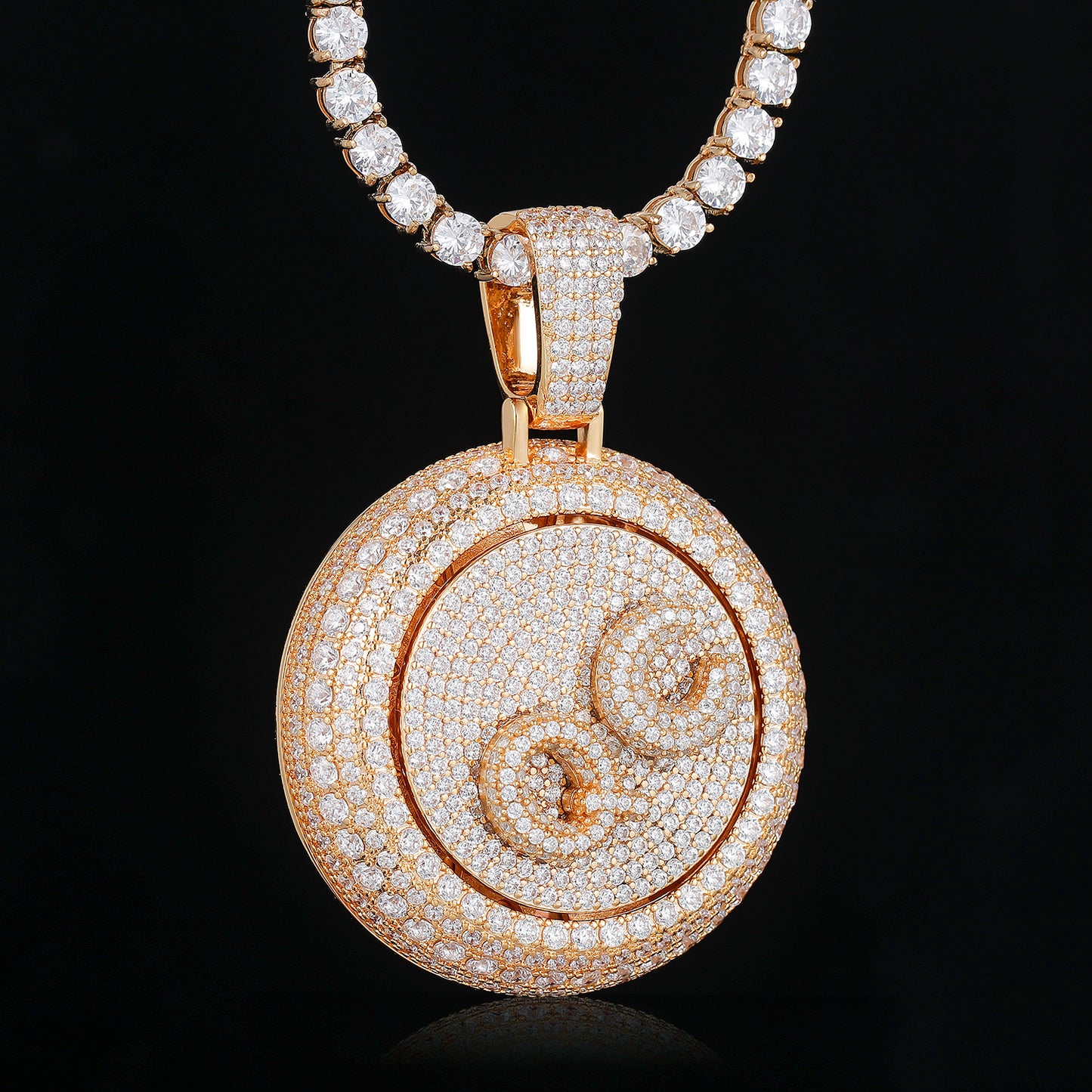 Custom Rotatable Letter Diamond Round Pendant Hip Hop Jewelry
