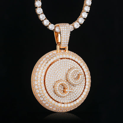 Custom Rotatable Letter Diamond Round Pendant Hip Hop Jewelry