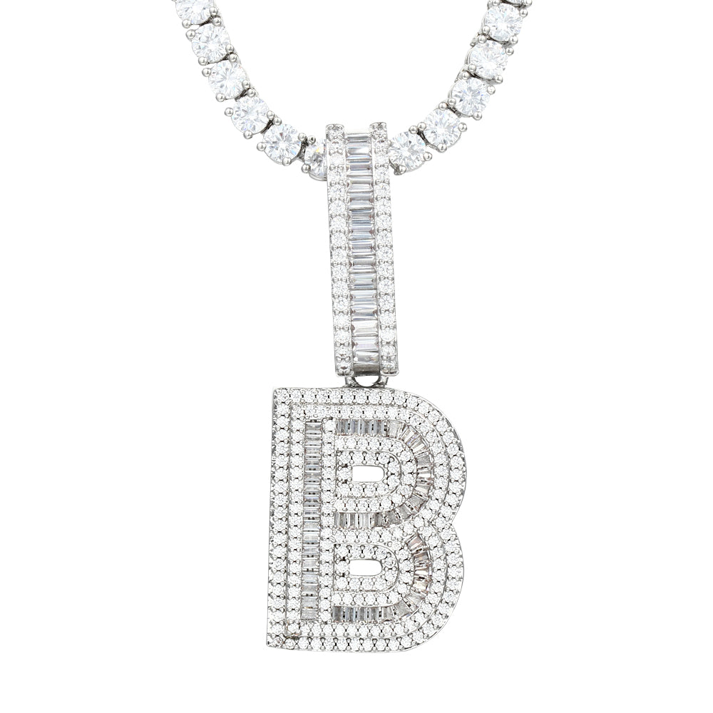 White Gold Plated Cubic Zirconia Initial Pendant | Letter Necklaces