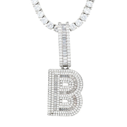 White Gold Plated Cubic Zirconia Initial Pendant | Letter Necklaces