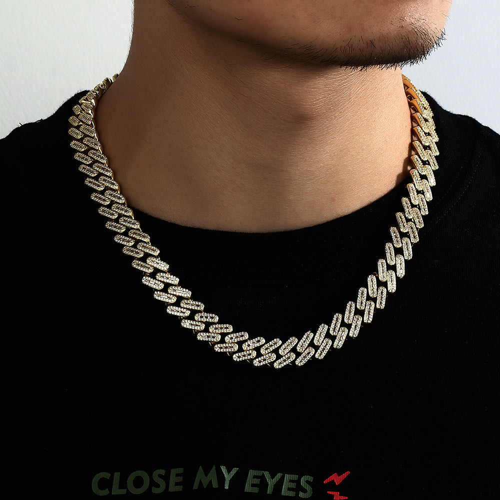 14K Gold Iced Out Prong Cuban Link Chain Necklace Tripodjewelry