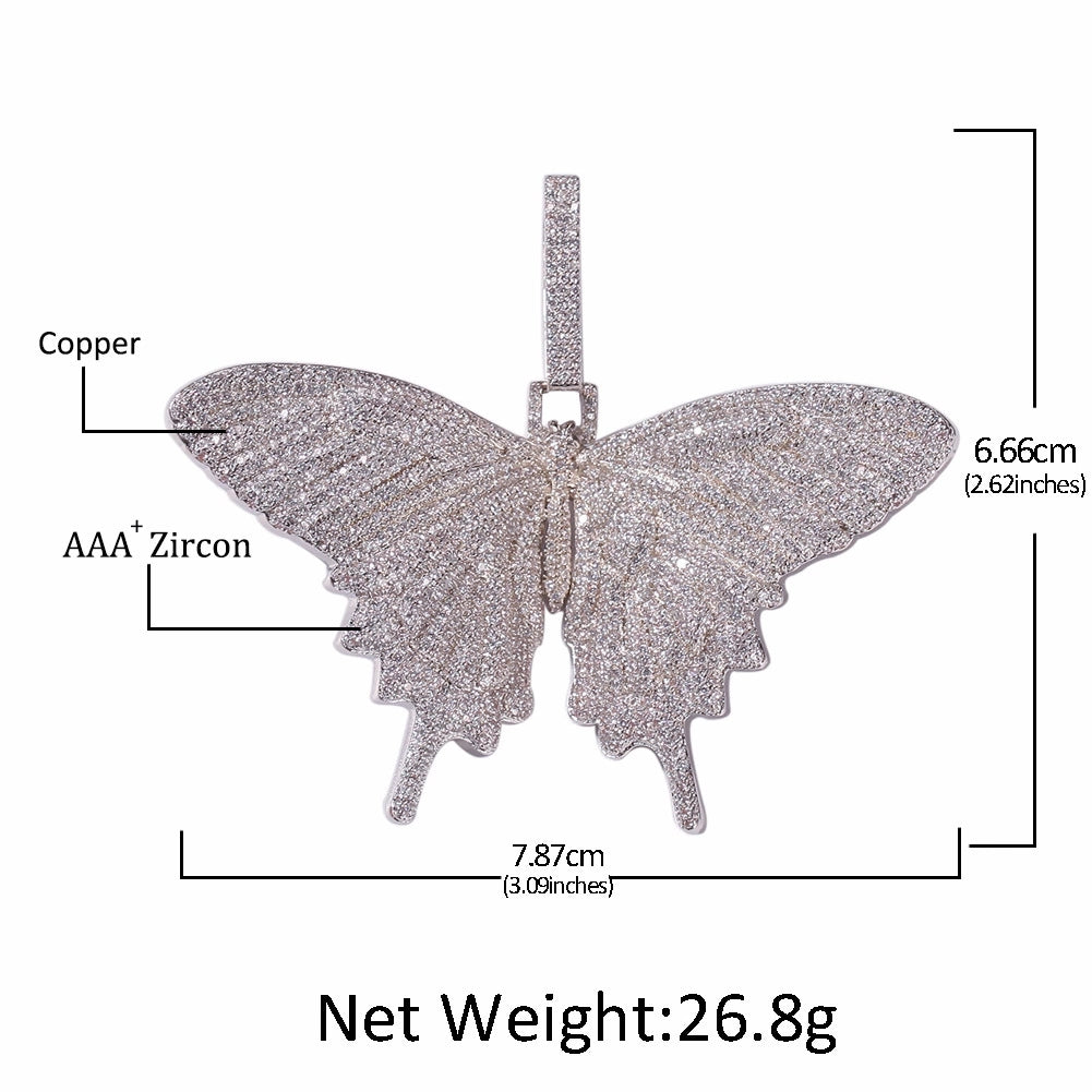 White Gold Iced Out Butterfly Pendant