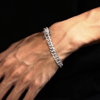 8MM White Gold Plated Iced Out Micro Cuban Link Bracelet