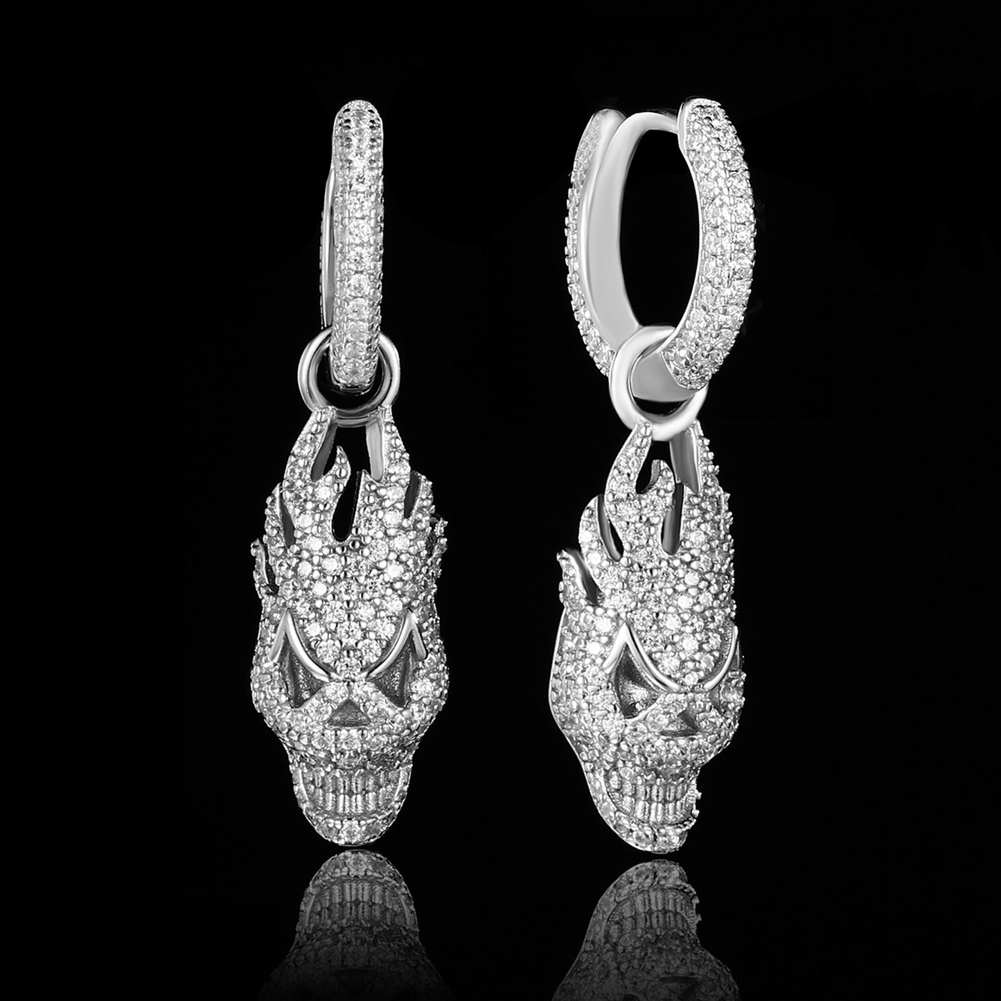 White Gold Iced Out Devil Earrings
