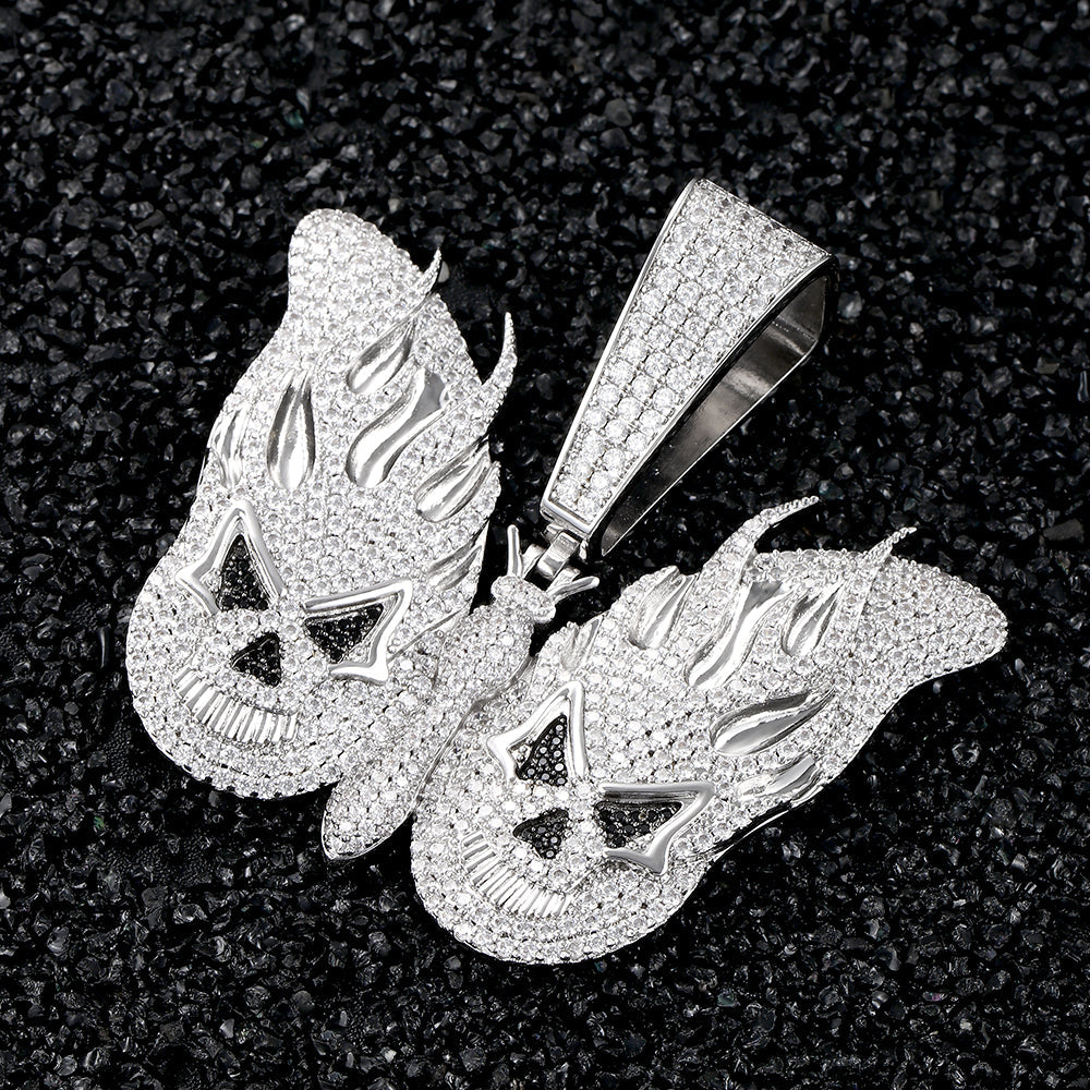 White Gold Iced Evil Butterfly Pendant Tripodjewelry
