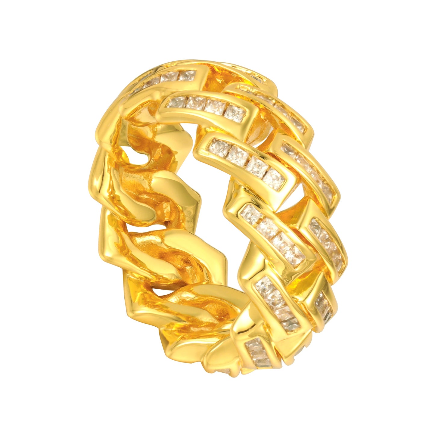 Iced Cuban Link Ring 18K/White Gold Plated Tripodjewelry