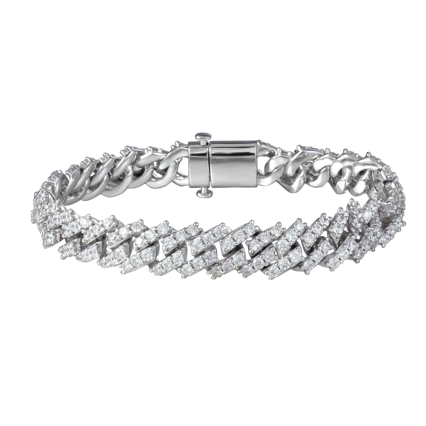 9MM White Gold Plated Diamond Prong S Link Cuban Link Bracelet