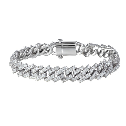9MM White Gold Plated Diamond Prong S Link Cuban Link Bracelet