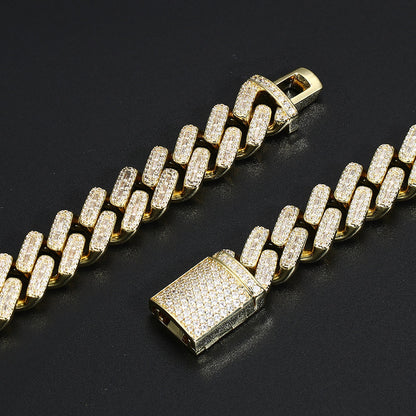 14K Gold Iced Out Prong Cuban Link Chain Necklace Tripodjewelry
