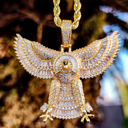18k/White Gold Iced Out Winged Eagle Pendant Necklace For Men Tripodjewelry