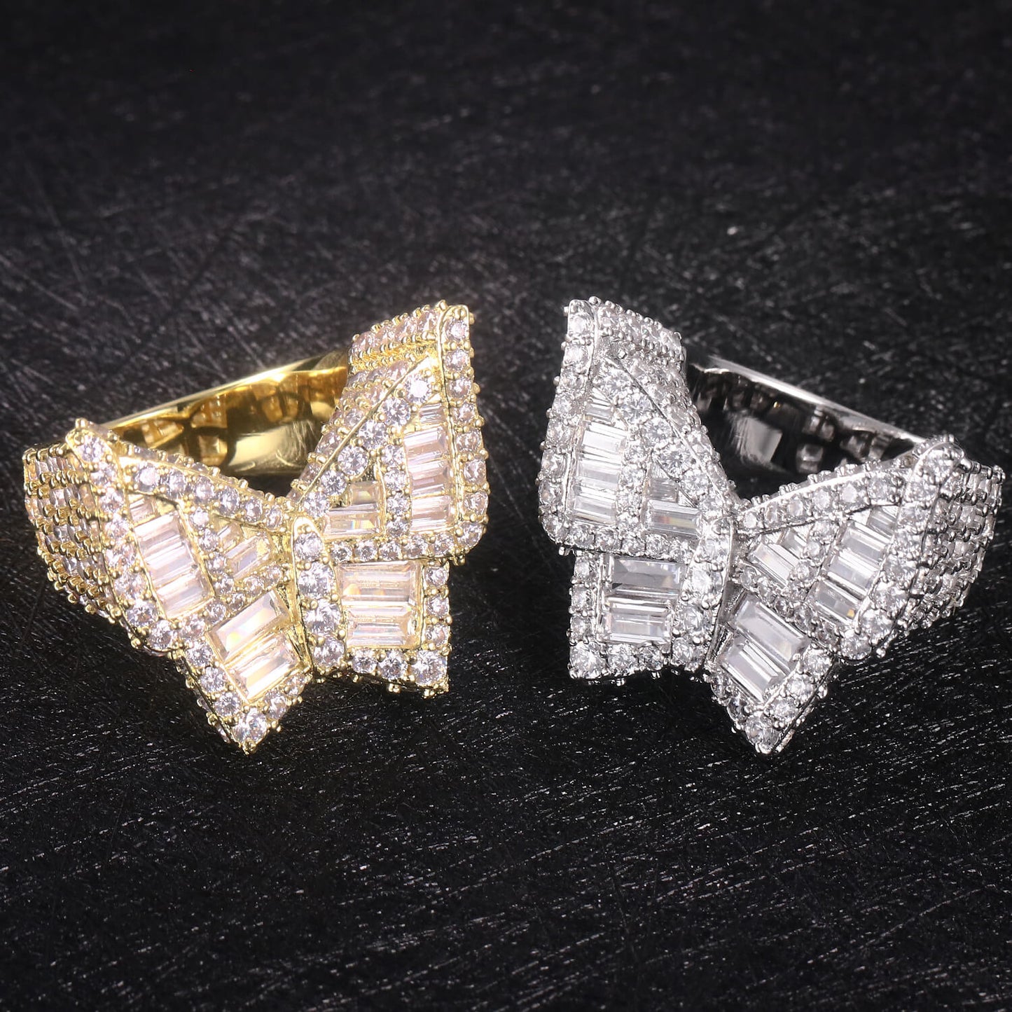 White Gold Iced Out Baguette Butterfly Ring